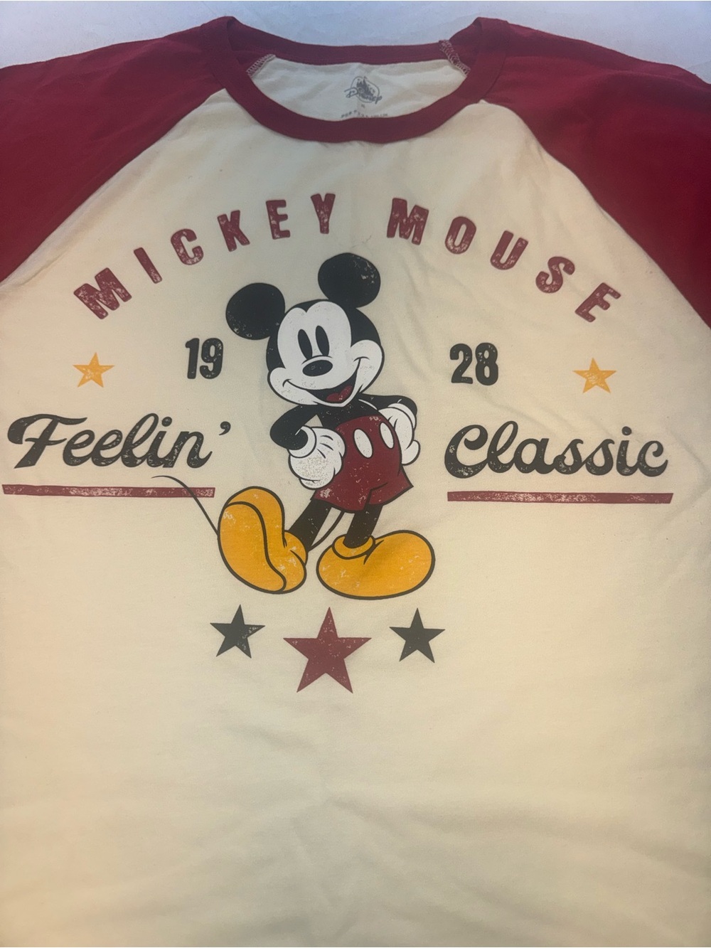Disney Cream & Red Mickey Mouse Raglan Tee